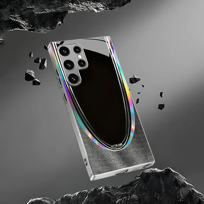 Colorful edge black border pattern glass phone case suitable for Samsung Galaxy S26 S25 S24 S22 S21 S20 FE/Ultra/Plus anti drop