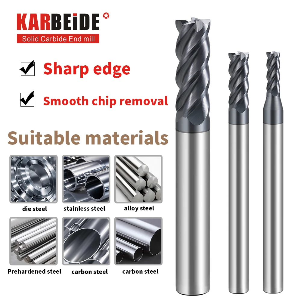 KARBEIDE Carbide Square End Mills-4 Flute HRC60 TiALSiN Coated,for Milling Alloy Steels, Hardened Steel, Metal etc