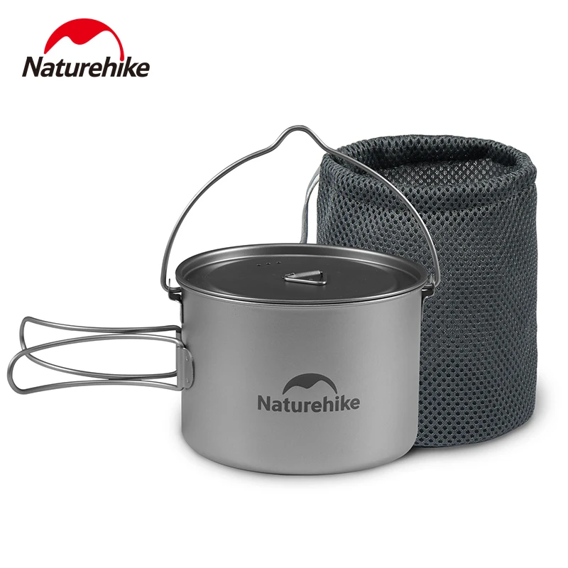 Naturehike Titanium Pot 900ml with Lid Foldable Handle Camping Cookware Portable Ultralight Hanging Pot Outdoor Cooking