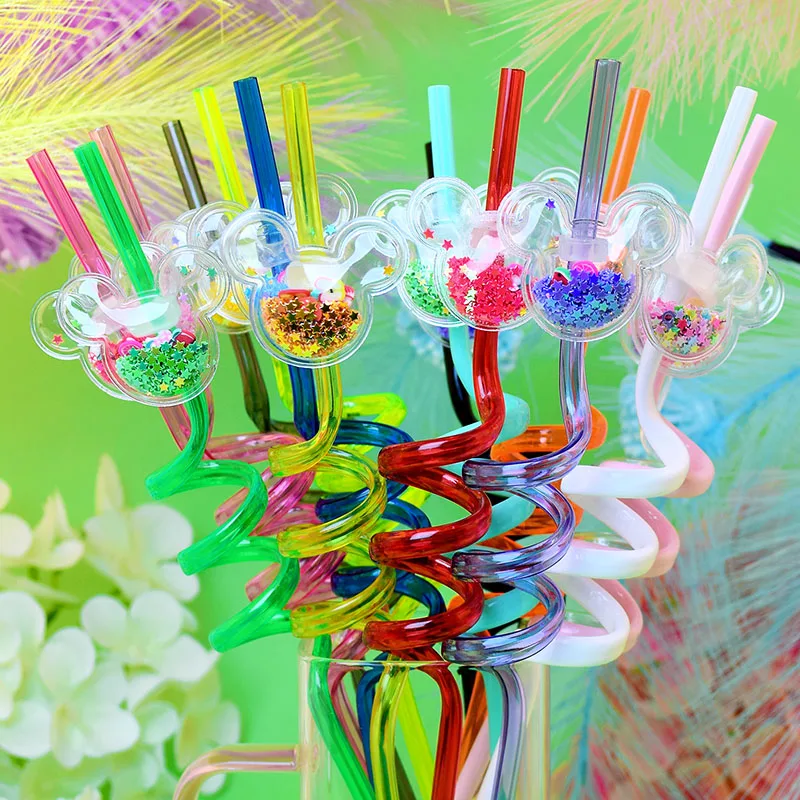 8pcs cartoon mouse-themed party straws, perfect for holiday parties, birthday parties, wedding parties, and decorations