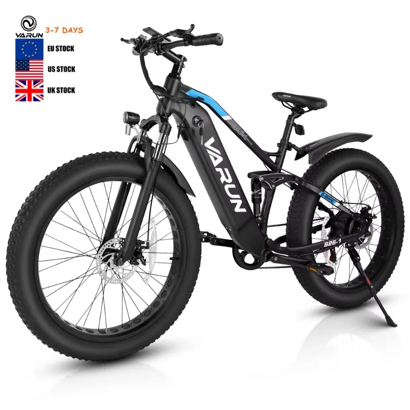 2024 EUStock VARUN 1000W Detachable Integrated Lithium Battery Fat Tire Mountain Electric Bike Full Suspension Electric Bike