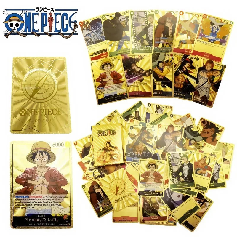 

Collectible Cards Series English Version One Piece Anime Peripherals Products Gold Foil Nautical Luffy Sauron Board Game Battle