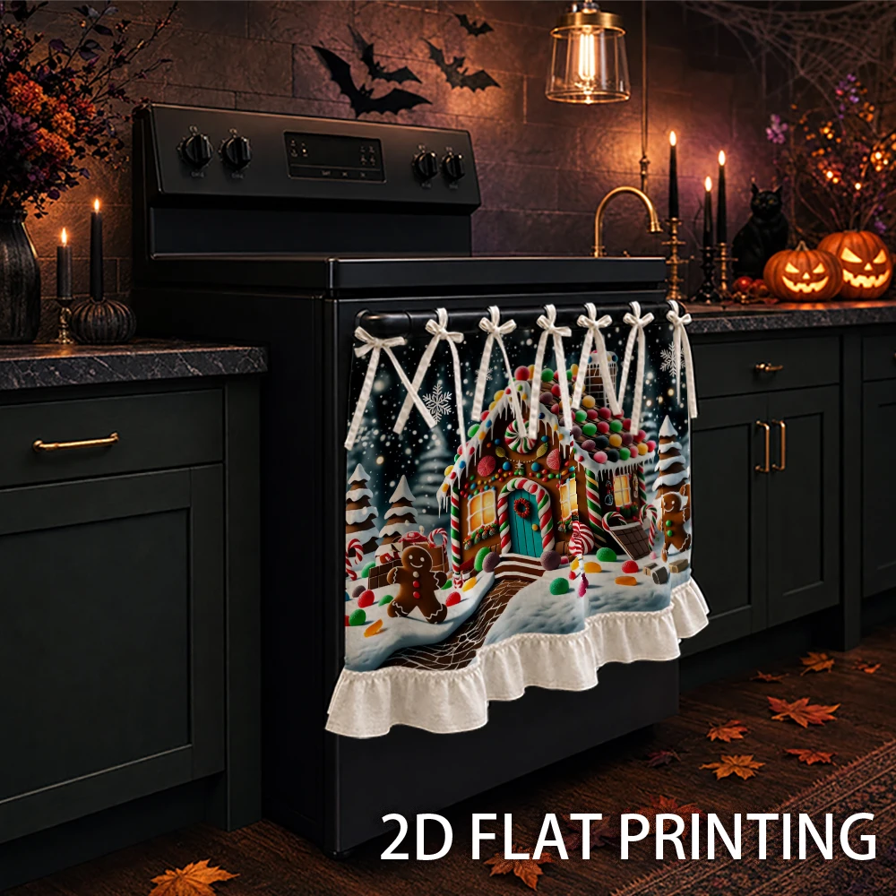 1PC Christmas kitchen stove curtain-cabinet curtain-apron. With gingerbread houses and gingerbread men. Can be used as a stove c