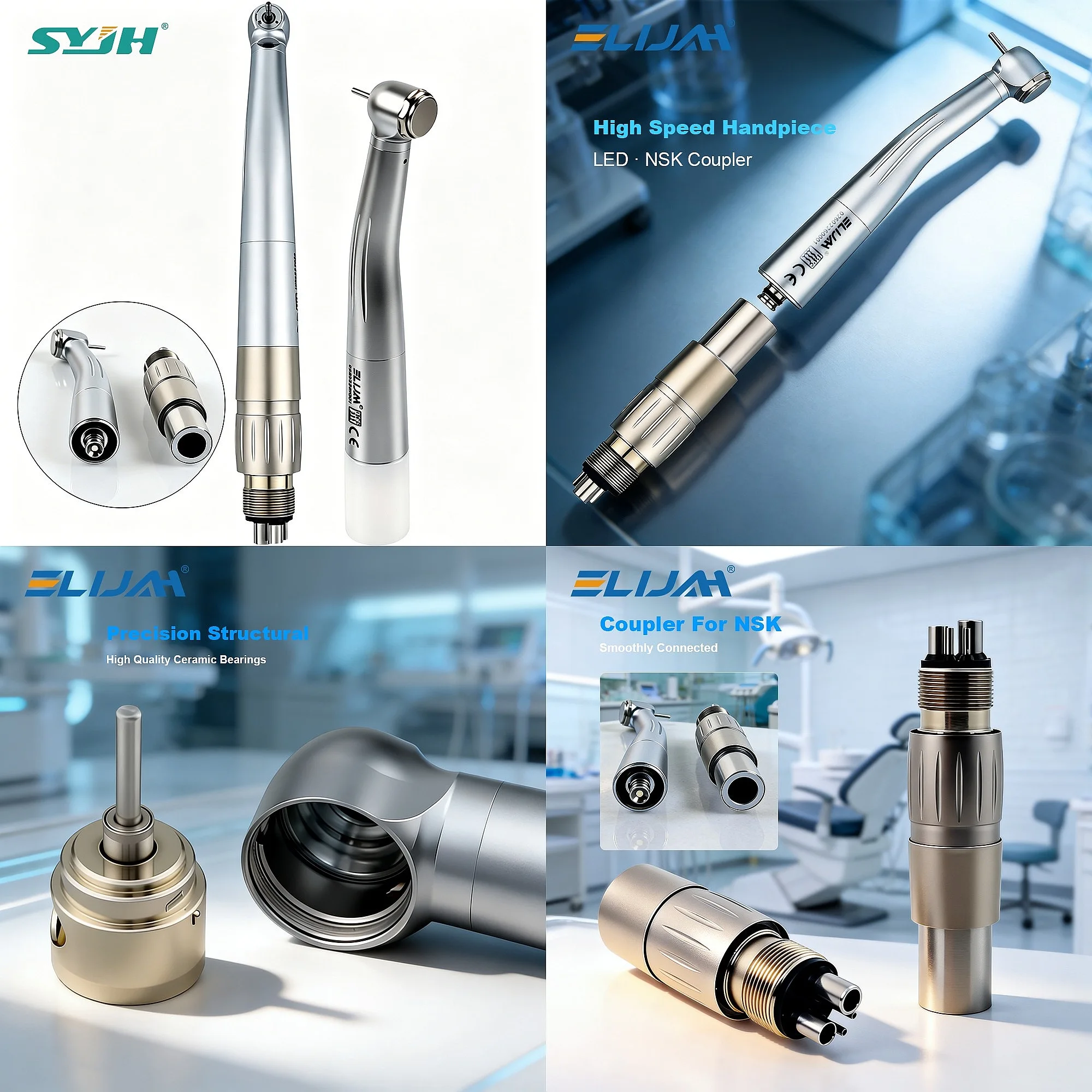 Dentals Fiber Optic High Speed Handpiece Triple Water Spray Push Button for  2/4 Hole Quick Coupling
