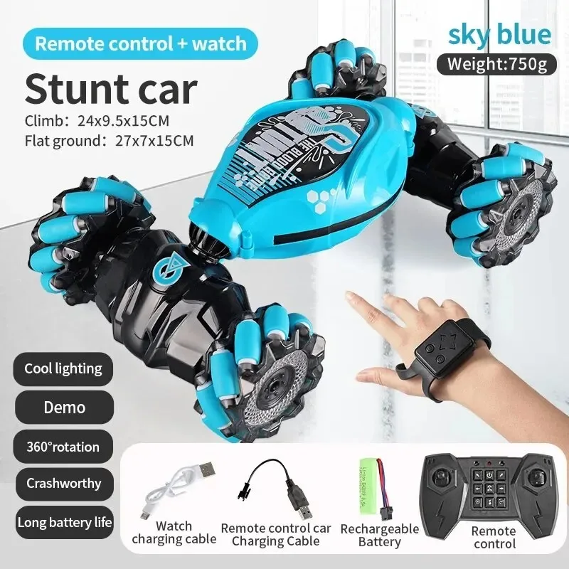 Stunt RC Car with LED Light Kids 4WD 1:16 Gesture Induction Deformation Twist Climbing Remote Control Car Electronic Toys