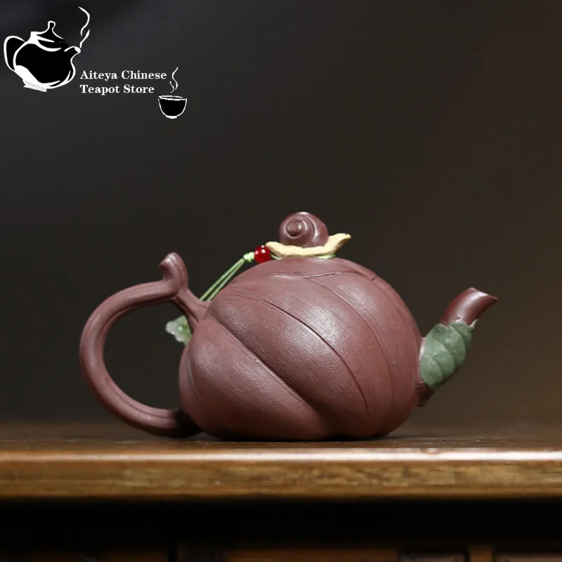 Yixing handmade purple clay teapot, original ore, purple mud snail resting, melon field, Kung Fu tea set, Chinese teapot, health
