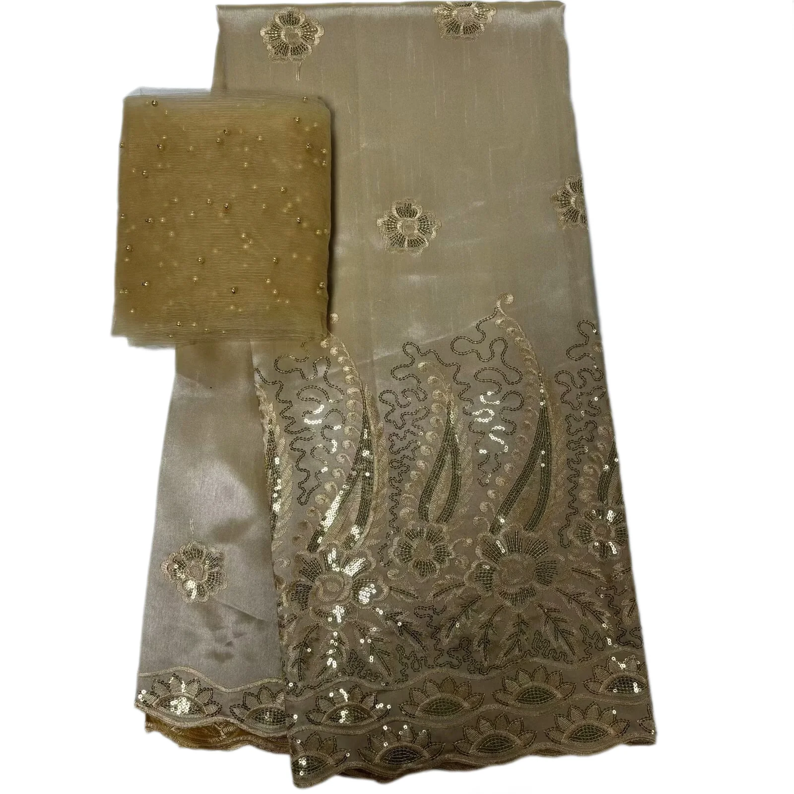 Pailletten George Kant 2025 Hoge Kwaliteit Indiase George Kant Stof Met Franse Netto Kant Stof Blouse Voor Trouwjurk 5 + 2Yards QZ