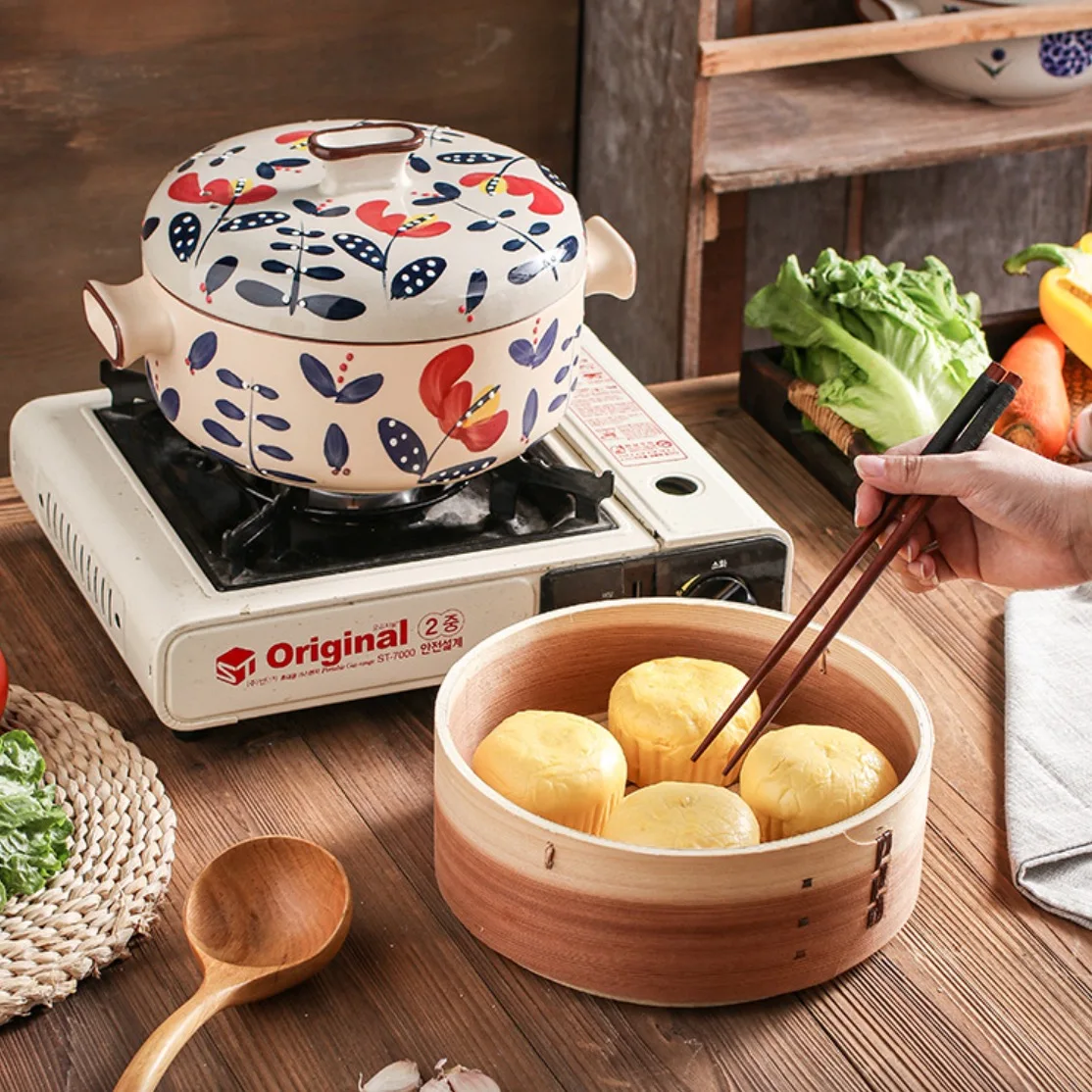 Japanese Ceramic Multilayer Steamer Casserole Pot Glass Lid Modern Design for Soup/Stew Home/Hotel Use Induction Cooker Ceramic