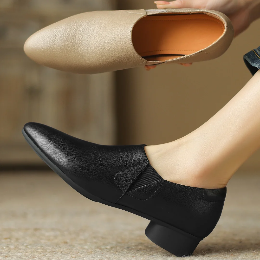 

Women's sheepskin pointed toe slip-on flats elegant ladies 3cm round toe slim daily shoes soft comfort casual female espadrilles