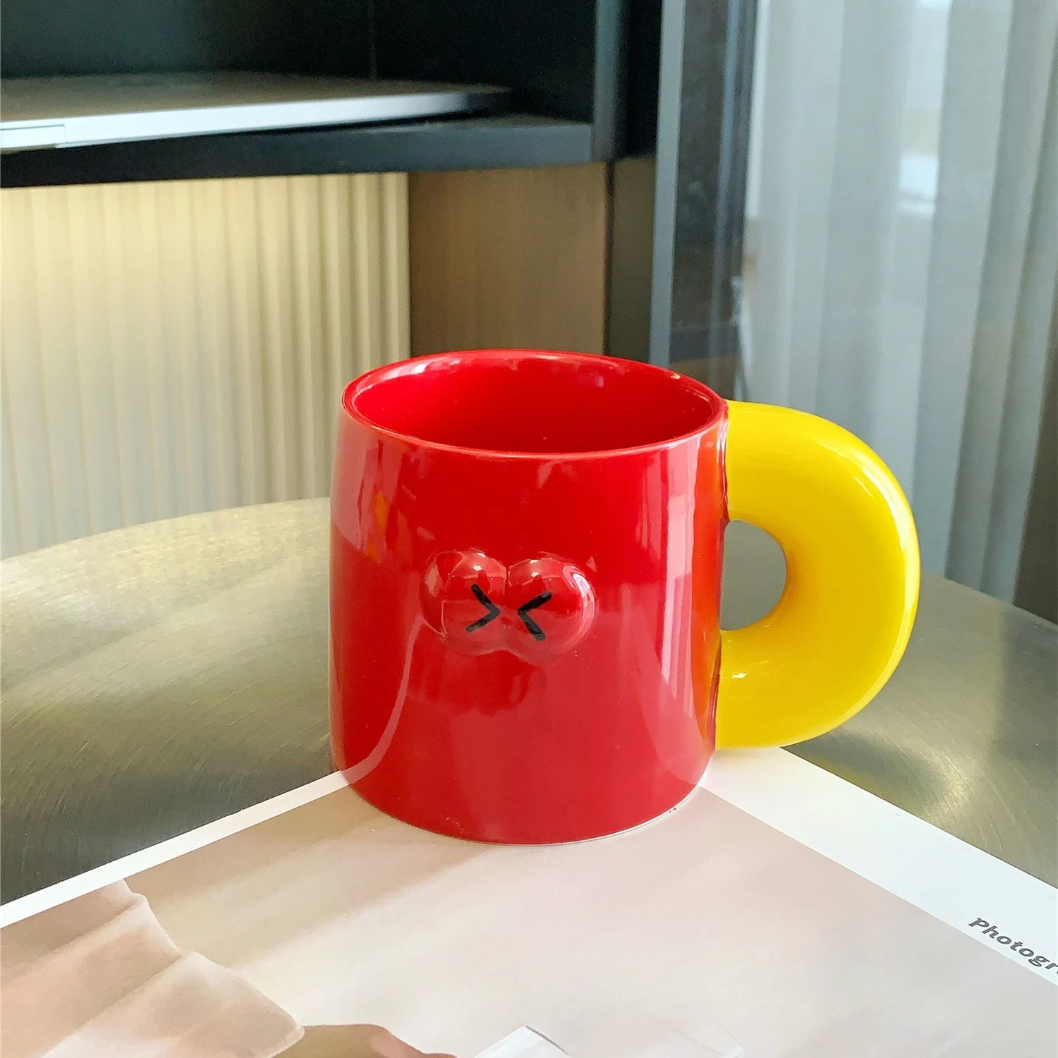 600ml Funny Big Eared Ceramic Mug, High-value Office Breakfast Milk Coffee Mugs, Birthday Gift Tea Cup, Cute Couple Water Cups