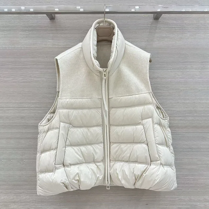 2026, Ladies Double-sided Cashmere Patchwork Down Jacket, Sleeveless V-Neck Coat, High-Quality Warmth-Resistant Outfit, Y2K