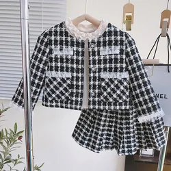 Little Girl Fashion Korean-style Plaid Set Autumn Girls Casual Cotton Long Sleeve Small Fragrance Set Boutique Set Wholesale