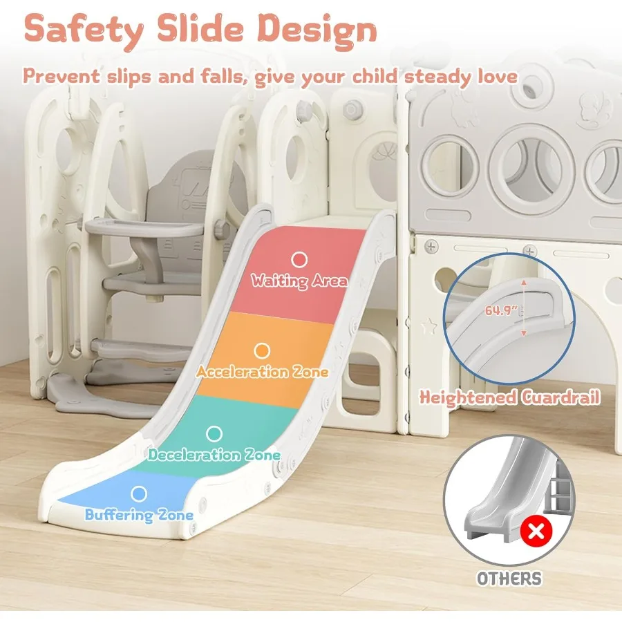 مجموعة منزلق وأرجوحة للأطفال الصغار 9 في 1 للأطفال الصغار 1-3 مجموعة ألعاب داخلية وخارجية مع تلسكوب كرة السلة #3