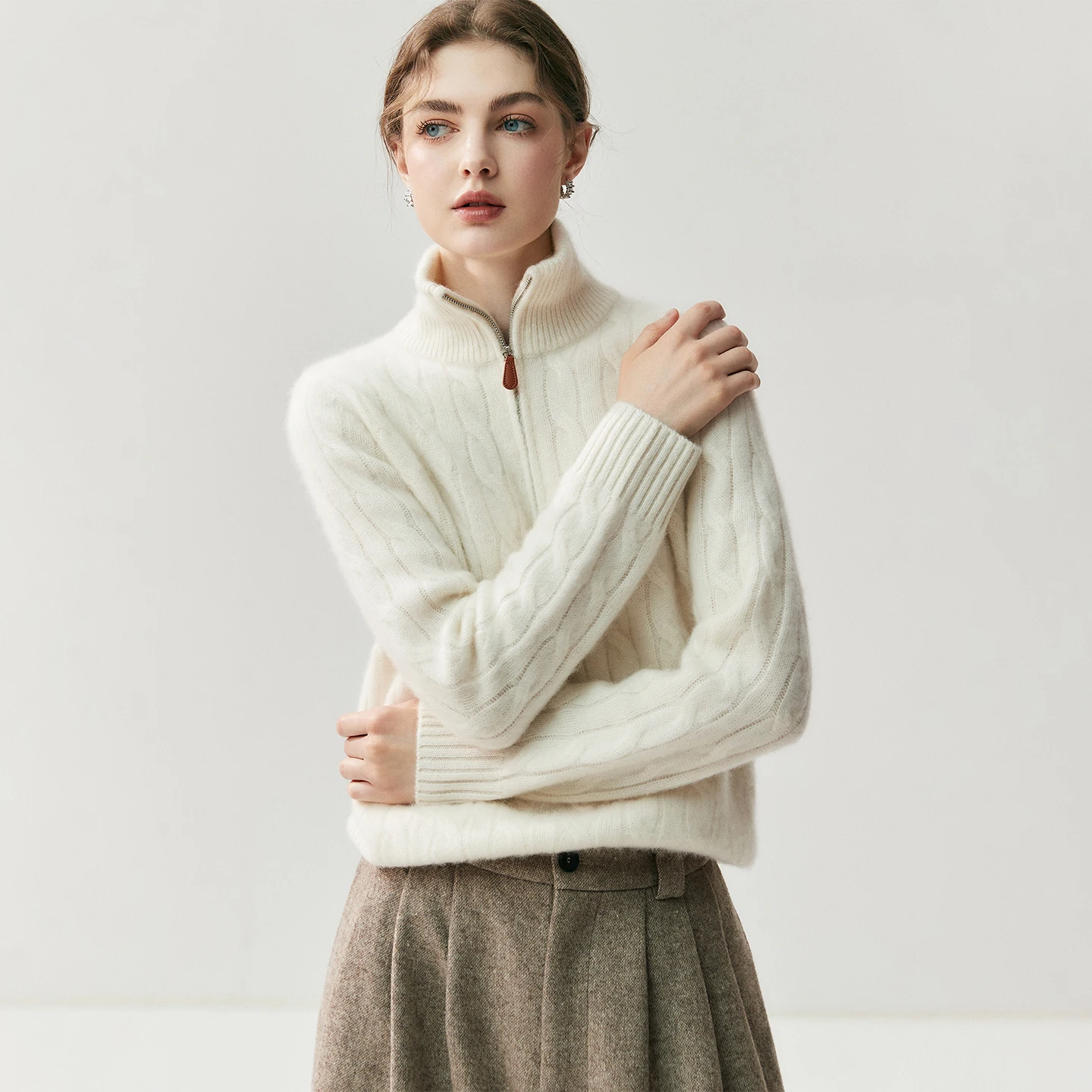 

Новый женский свитер из 100% кашемира на молнии, вязаный свитер, водолазка, толстый пуловер, роскошный осенне-зимний топ в консервативном стиле