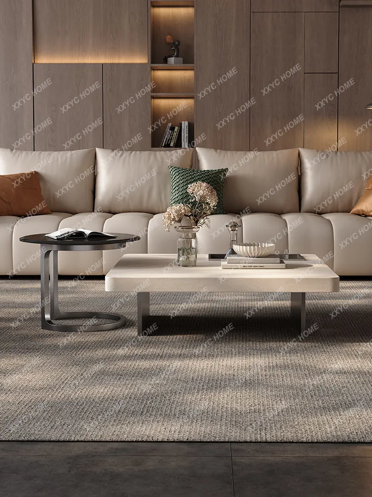 Off-white travertine rock slab coffee table living room new high-end minimalist high-end coffee table