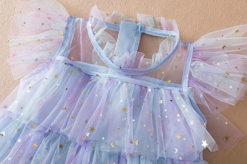 2023 Summer New Girl Party Dress Rainbow Sequin Birthday Princess Costume per bambini Baby Holiday Beach Bathing Mesh Cake Clothes