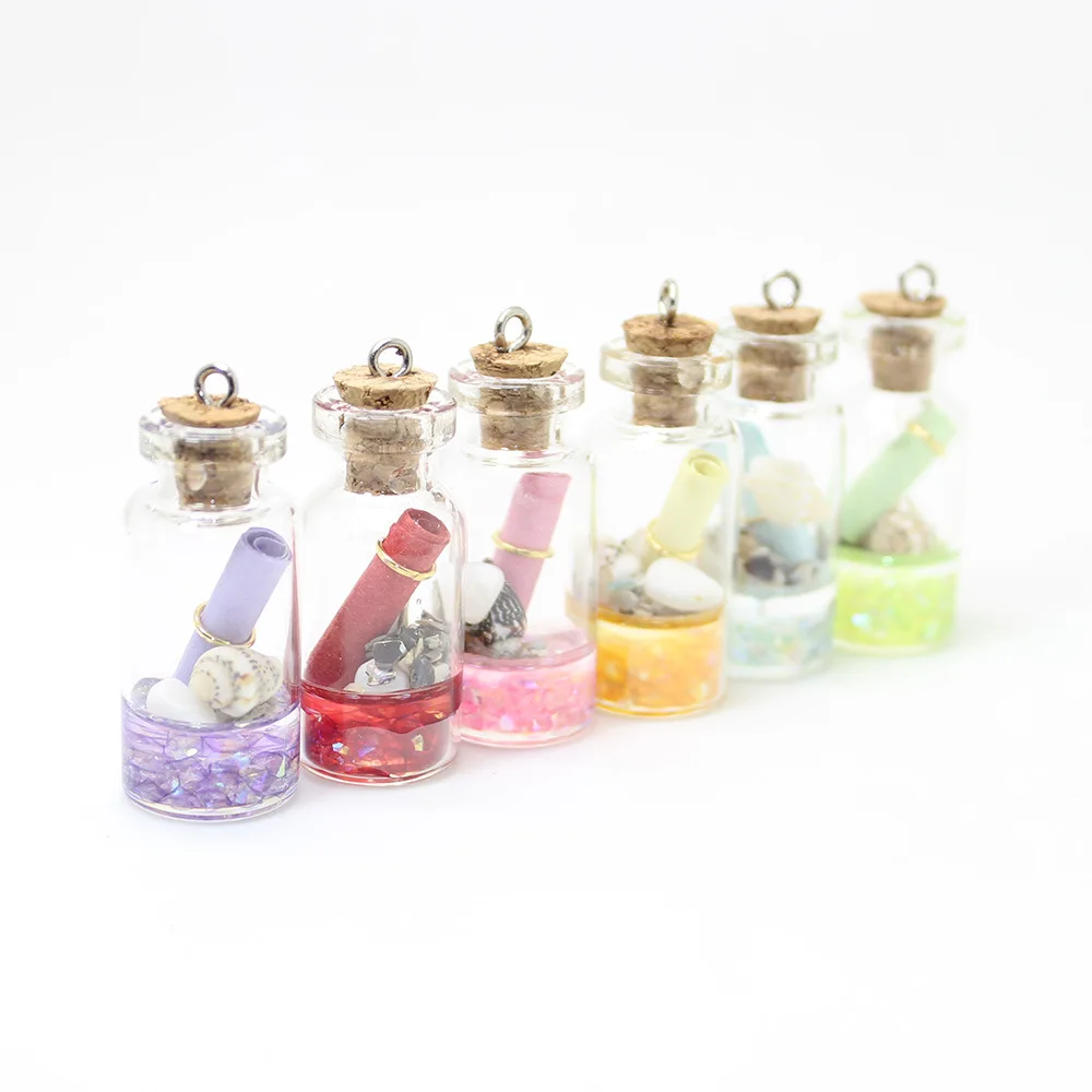 Transparent Creative Glass Note Pad Wish Bottle Charms Souvenir Ocean Drift Bottle Pendants for Jewelry Making Necklace Decor