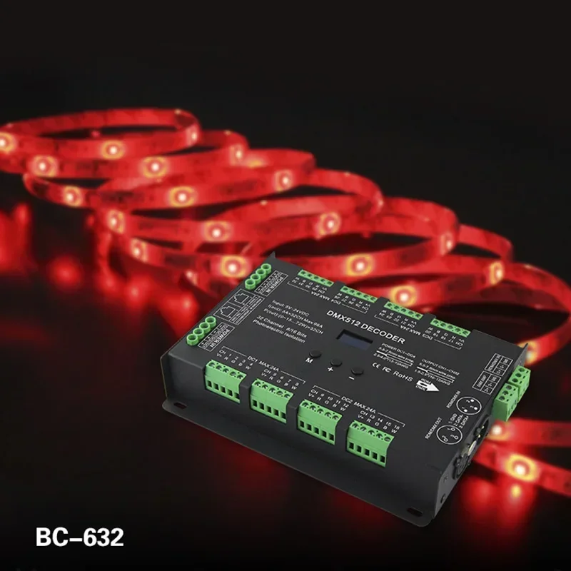 Imagem -05 - Bincolor-dc Led Decodificador Controlador para Cor Única ct Rgb Rgbw Luzes de Tira Led Bc632 cv 32 ch Dmx 5v24v 3a x 32ch Dmx512