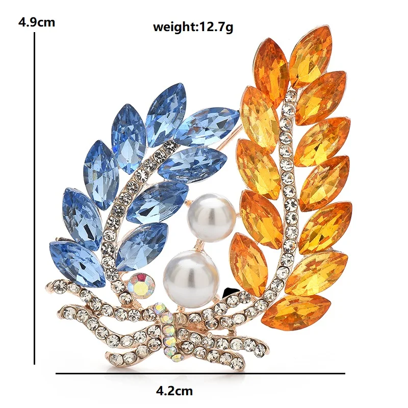 Wuli&baby Crystal Wheat Badge Brooches For Women Unisex Blue Yellow Grain Plants Flowers Party Office Brooch Pins Gifts