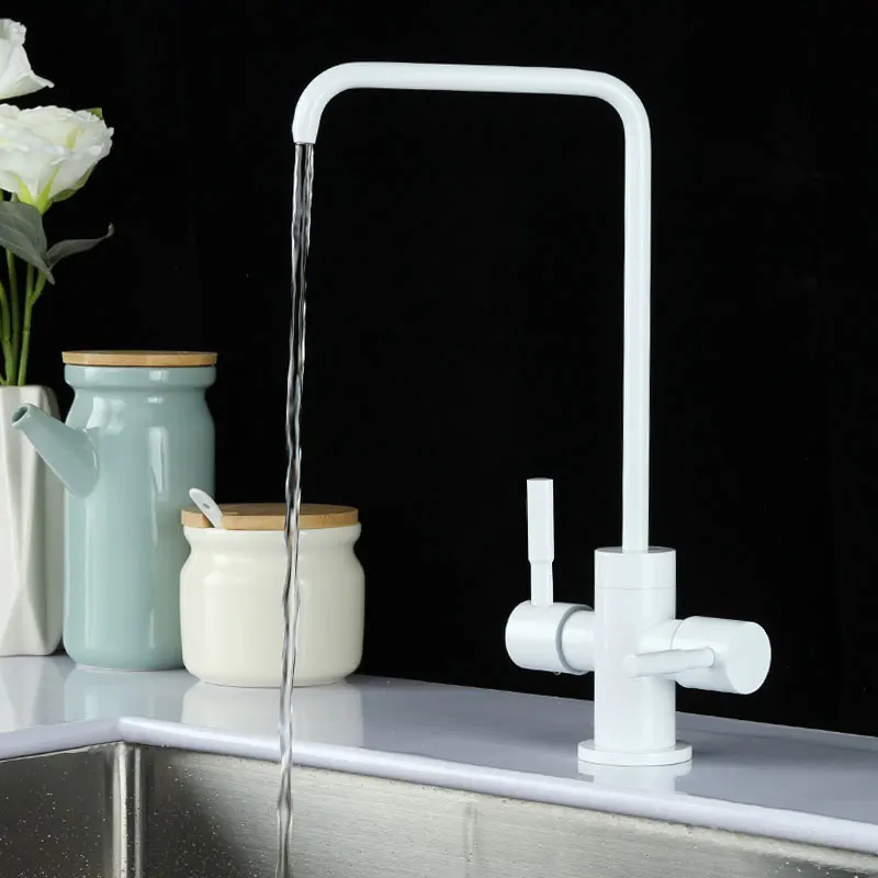 Dual Handle Pure White Purifier Faucet Black Dual Hose Drinking Water Tap