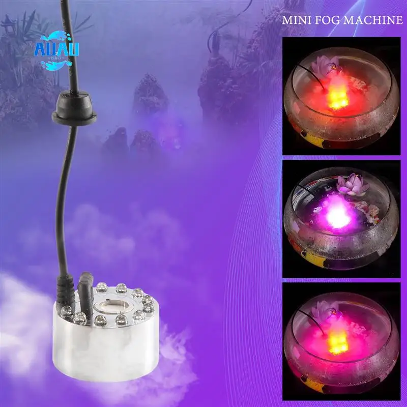 

AUAU-Mini Mist Maker, 12 LED Mister Fogger Water Fountain Pond Fog Machine Atomizer Air Humidifier For Halloween, Christmas