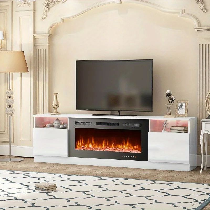 Modern Entertainment Center Fireplace TV Stand TV Console Can Hold An 80 Inch TV Suitable For Living Room And Office White