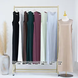 Ramadan Under Abaya Inner Dress Muslim Plain Sleeveless Slip Dresses For Women Islamic Clothes Dubai Turkey Kaftan Arabic Robe