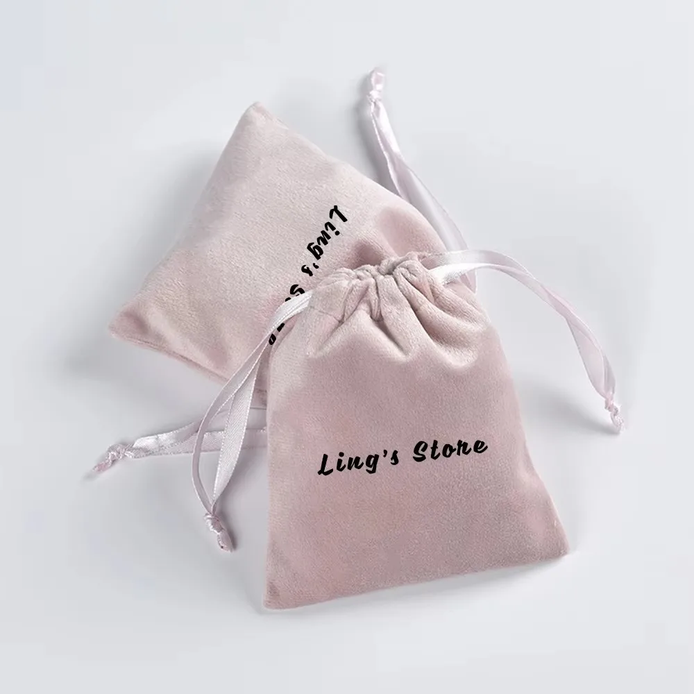 

100pcs Customized Lovely Pink Jewelry Velvet Bag Soft Suede Drawstring Pouch Wedding Favor Makeup Cosmetic Decoration Packaging