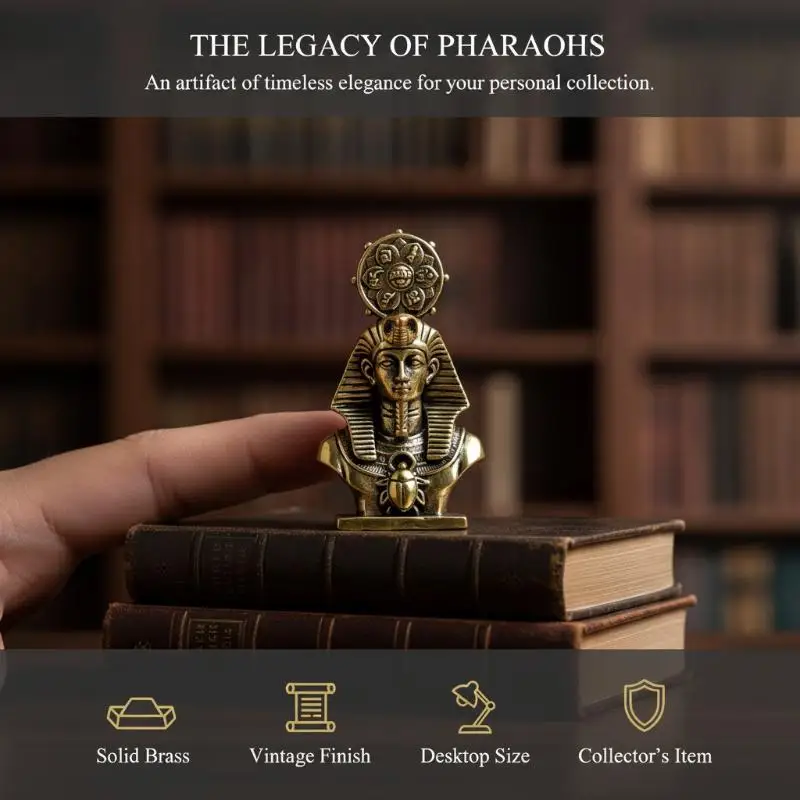 Solid Brass Vintage Ancient Egypt Pharaoh Sun Figurines Miniatures Desk Ornament Home Decoration Crafts