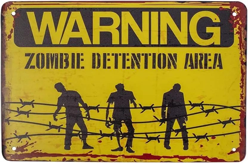 Y1,Treasure Gurus Warning Zombie Detention Area Metal  Wall Door Sign Halloween Horror Garage Man Cave Bar Decor-aluminum