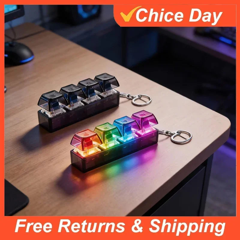 4-Tasten-Fingertastatur-Schlüsselanhänger, RGB-Tastatur, Fidget-Spielzeug mit Lichtern zur Stresslinderung, Dekompression, Beruhigung, Amagi
