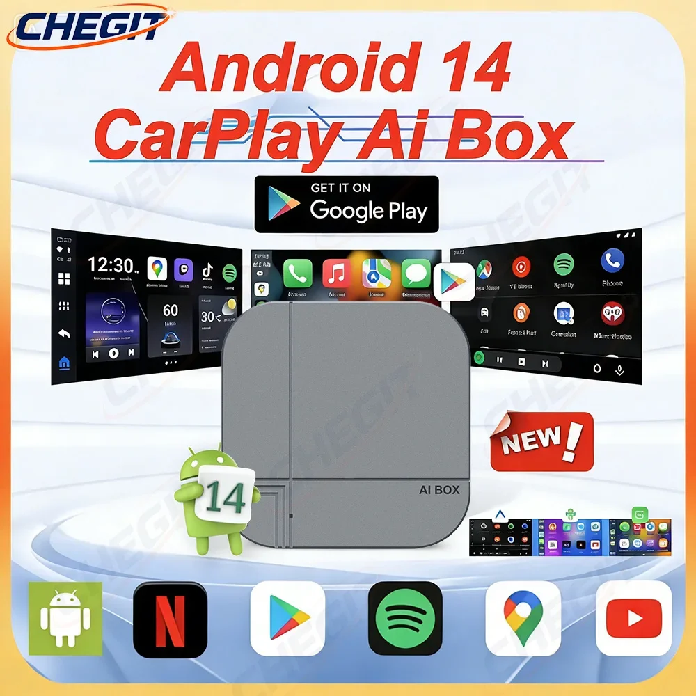 

3-в-1 Умный AI-бокс с Android Auto и беспроводным CarPlay, 2+32 ГБ / 2+16 ГБ, автомобильный мультимедийный плеер, ТВ-бокс для YouTube и Netflix