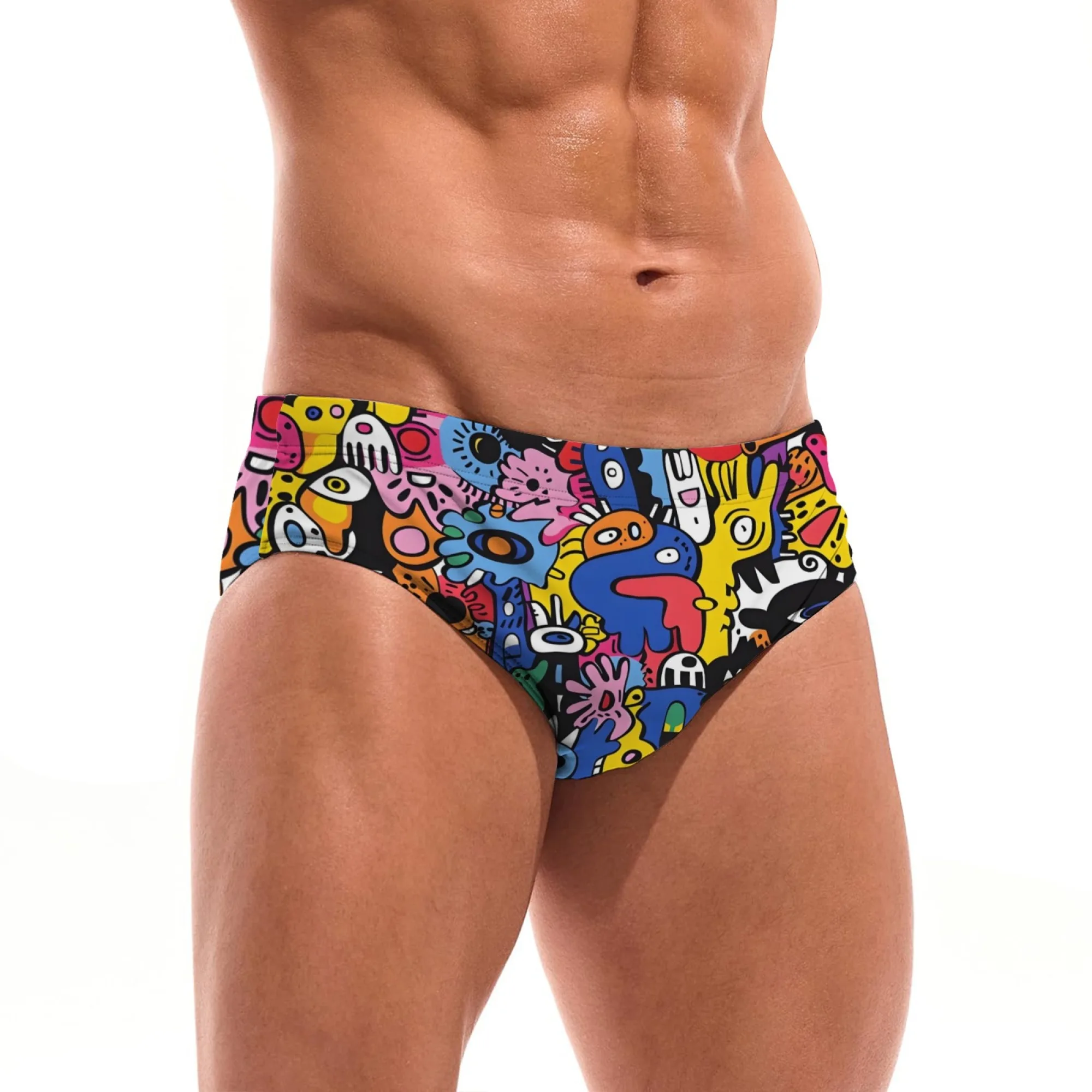 Cartoon Abstract Graffiti Novelty Swimming Trunks Sexy Men's Briefs Swimwear Stretch Comfortable Pool Beach Bikini Surf Shorts