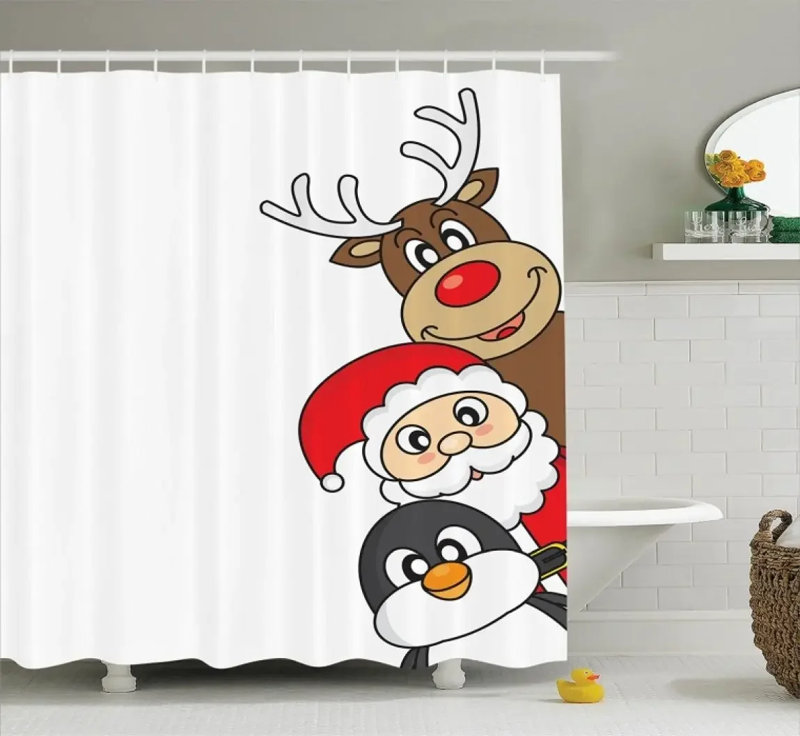 Christmas Decorations Shower Curtain Holiday Season Fun Santa Sweet Kiss in Snow Fabric Bath Curtain Bathroom Accessory Sets