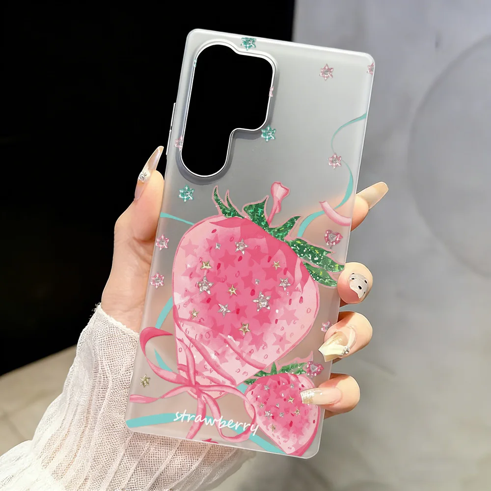 Luxury Fruit Soft Matte Transparent For Samsung S25 S26 S23 S24 Ultra FE A57 A17 A07 A56 5g A16 A37 A27 Clear Shockproof Cover