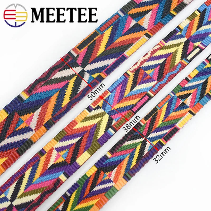 Meetee 5Meter 32/38/50mm Ethnic Jacquard Webbing Bag Strap Ribbon for DIY Home Textile Clothing Belt Decor Sewing Accessories