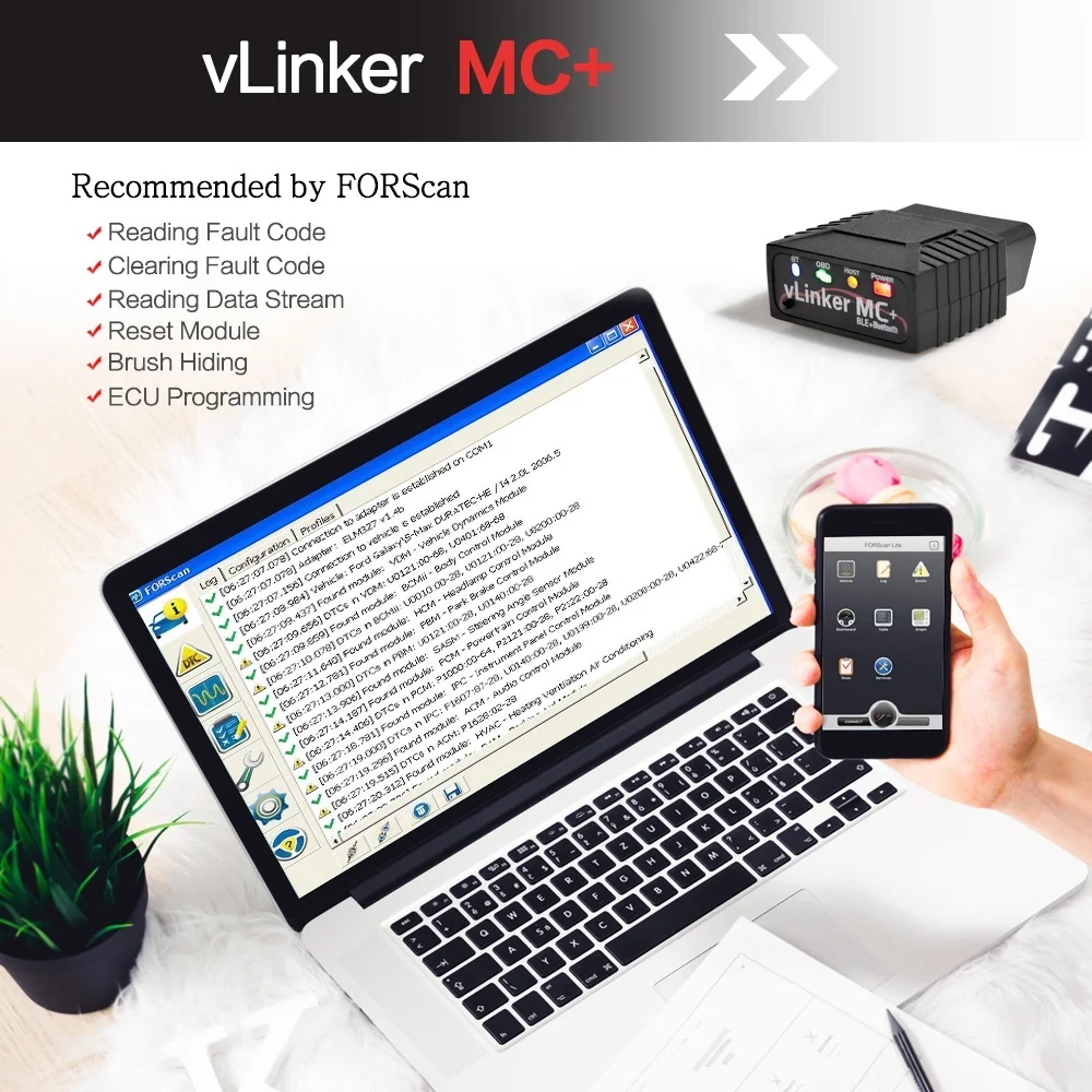 VLinker MC+4.0 Automotive Fault Diagnosis Instrument Code Reader Car Diagnosis Machine Scanner Instrument Supports Android 12V