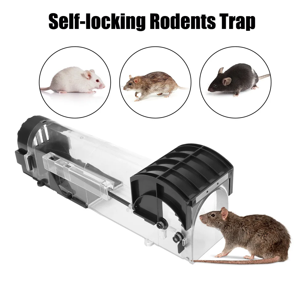 Safe Firm for Indoor Outdoor Garden Reusable Smart Self-locking Mousetrap Household Mouse Catcher Rodents Trap Transparent