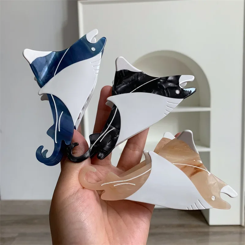 

Cartoon Sea Marine Manta Rays Acetate Hair Clips New Design Shark Animals Manta Ray Fish Hair Claws Hair Accessories For Women