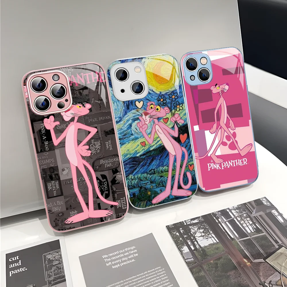 Чехол для телефона P-Pink Panthers из закаленного стекла для Iphone 14, 13, 12, 11 Pro Mini XS MAX 14Plus X XS XR, чехол