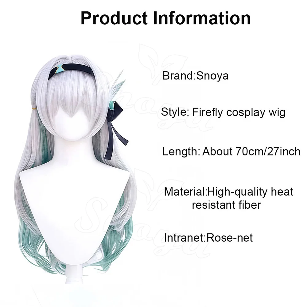Snoya Firefly Cosplay Wig Game Honkai Star Rail Cosplay Wig Long Silver White Gradient Lake Green Synthetic Wig Halloween Party