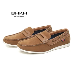 BHKH Men Loafers 2024 New Spring/Summer Shoes Men Fashion Pu Leather Men Casual Shoes Comfy Slip-on Drive footwear Boat Shoes