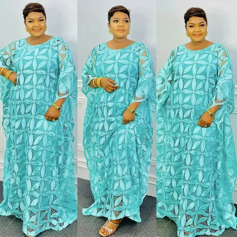 

Африканские платья для женщин, элегантное ажурное новое мусульманское модное абайя, дашики, халат, кафтан, длинное платье макси, комплекты из двух предметов 2024