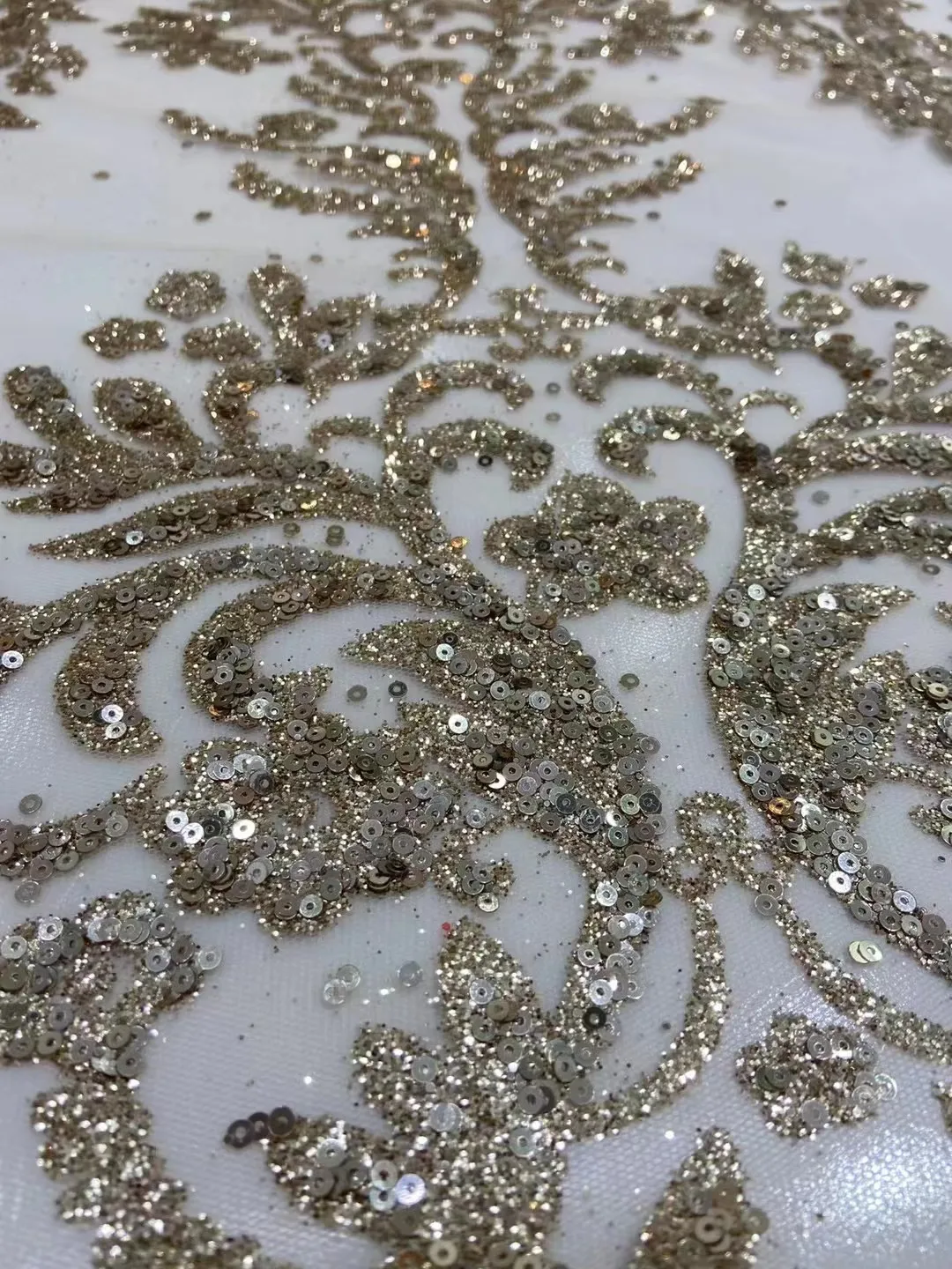 New  Gold lace fabric Glitter  shiny lace fabric for wedding dress 5 yards