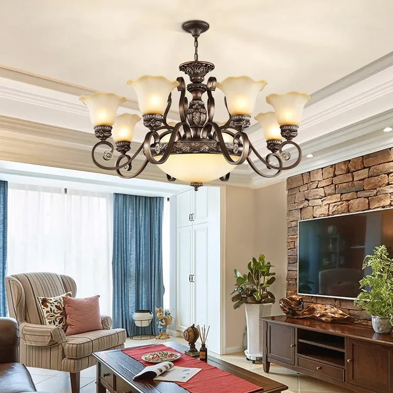 SANDYHA Living Room Chandelier European Retro Classical LED Lamps for Hall Restaurant Bedroom Indoor Home Decor Lighting Fixture