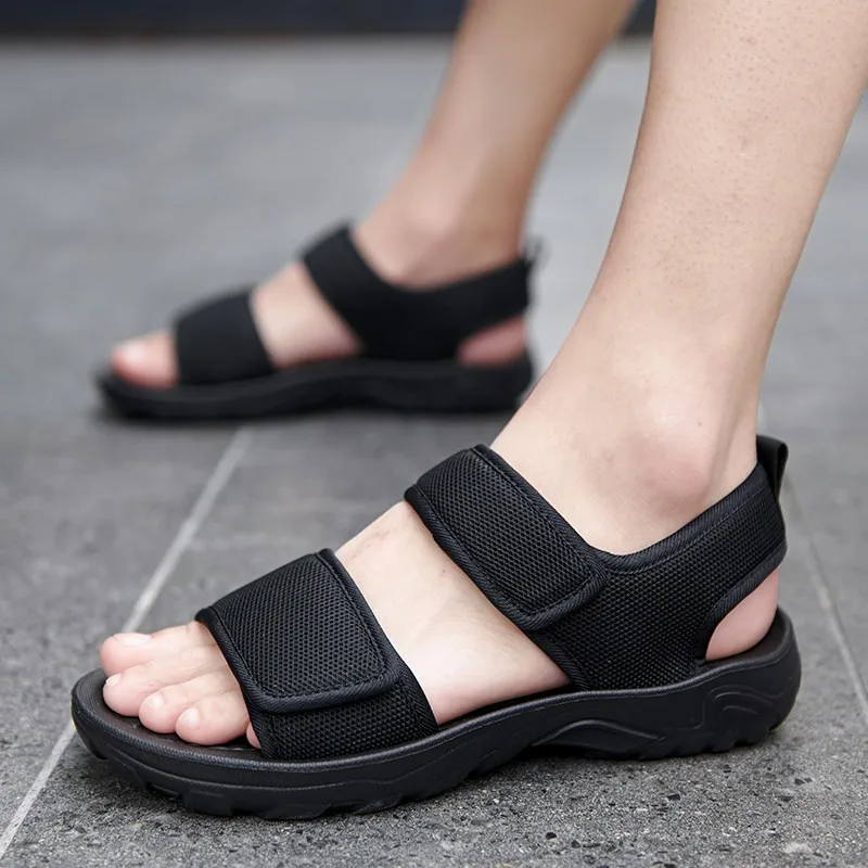 

Men's Shock Absorption Sandals Sports Beach Shoes Soft Bottom Trendy Casual Magic Tape Closure Lightweight Breathable