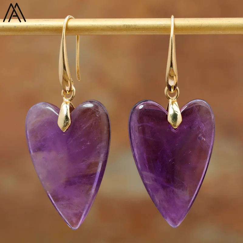 Romatic Heart Shape Women Earrings Exquisite Fashion Natural Labradorite Amethysts Roses Crystal Dangle Earring Jewelery Bijoux