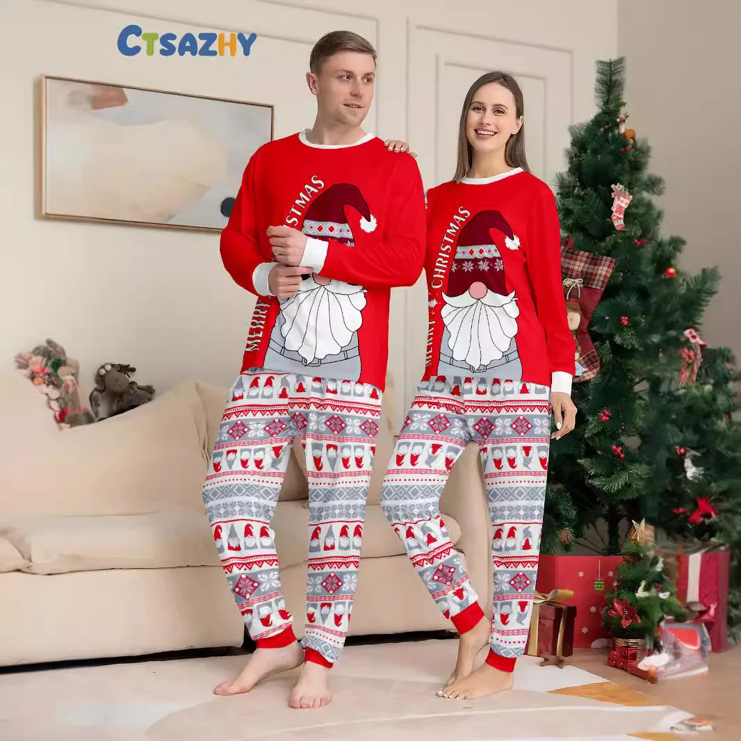 2024 Christmas parent-child clothing red family with a family of three and four Christmas clothing home clothing pajamas 2 sets