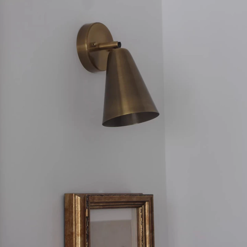 Nordic Full Copper Retro Wall Lamp Bedroom Study Bedside Triangle Wall Light Kitchen Cafe Bathroom Mirror LED indoor Home Decor