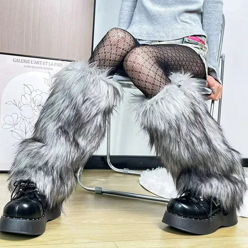

Y2k Harajuku Стиль Ретро Гетры из искусственного меха Горячие зимние теплые меховые сапоги для девочек Носки Jk Punk Hiphop Аксессуары для косплея